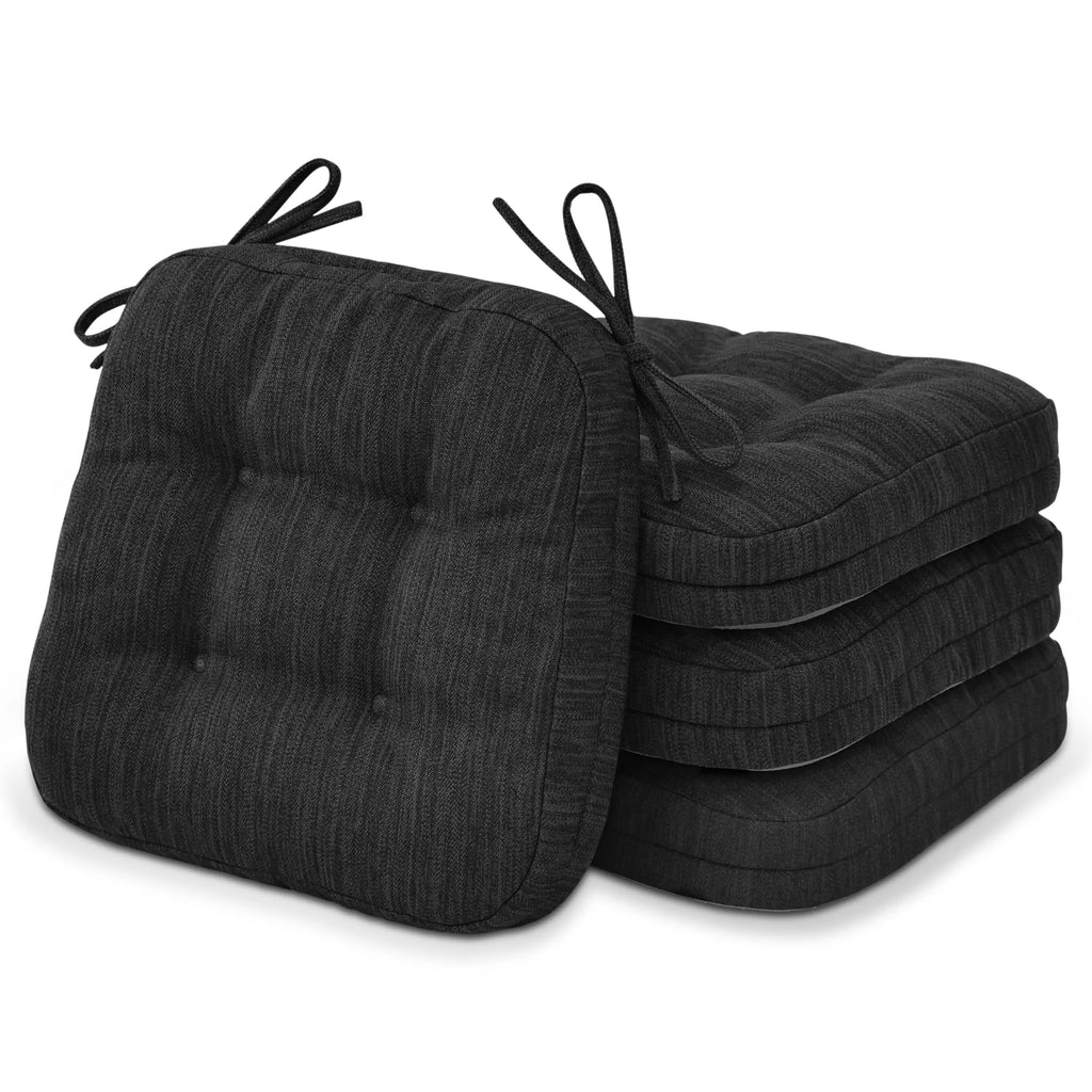Baibu Dining Chair Cushions Set of 4, Dual Layer Memory Foam Seat Pads with Non-Slip Bottom and Ties, 16.5 x 16.5 x 3.5 inches, Black