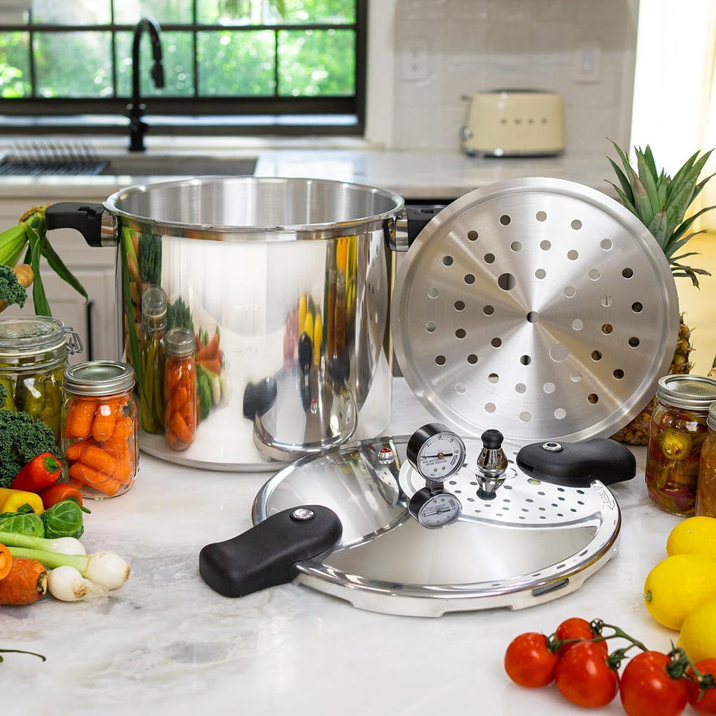 Barton 22 Qt Pressure Canner & Pressure Cooker, Aluminum Stovetop Canning Pot with Gauge, Induction Compatible, 13 PSI, Silver
