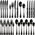 Black Silverware Set with Steak Knives, 24-Piece Flatware Set Service for 4, Thickened Stainless Steel Spoons and Forks Set, Upgraded Rust-Resistant Coating, Dishwasher Safe Cutlery Set for Gifts