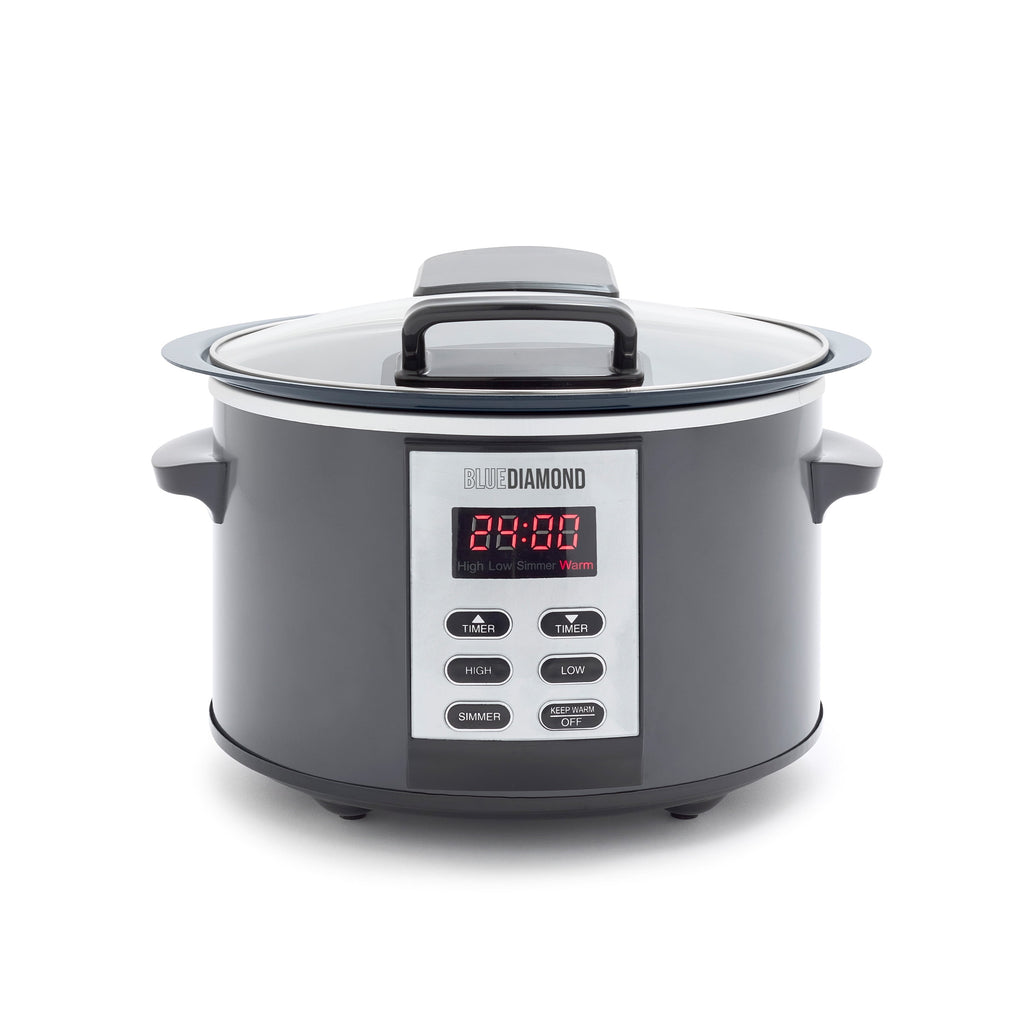 Blue Diamond 5 Quart Ceramic Nonstick Slow Cooker with Hinged Lid, Graphite