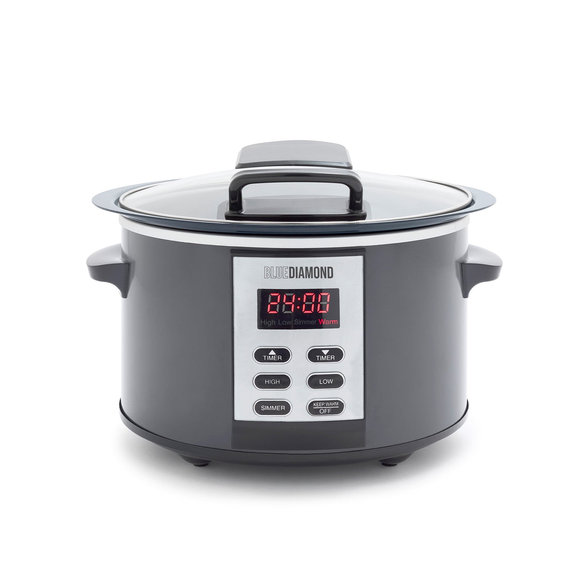 Blue Diamond 5 Quart Ceramic Nonstick Slow Cooker with Hinged Lid, Graphite