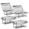 Bluebow 4 Pack Chafing Dishes for Buffet Set, Stainless Steel Catering Chafer, Serving Food Warmer with Lids, Food & Water Pans & Fuel Holders