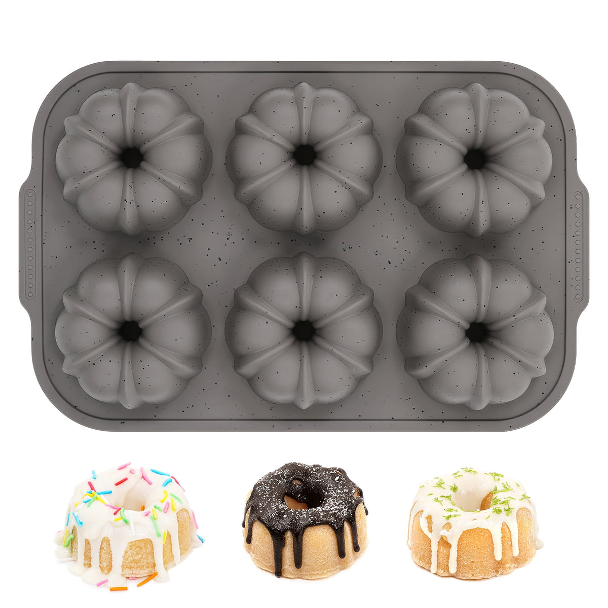 CAKETIME Silicone Mini Fluted Tube Cake Pans for Baking with Metal Reinforced Frame, 6-Cavity Mini Flan Molds-1Pcs