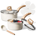 CAROTE 6-Piece Nonstick Saucepan Set with Lid, 1.5QT & 3QT Cooking Pots, Induction Compatible, White