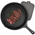 TINANA 12 inch Pre-Seasoned Cast Iron Skillet with Handle and Dual-Use Insulating Pad