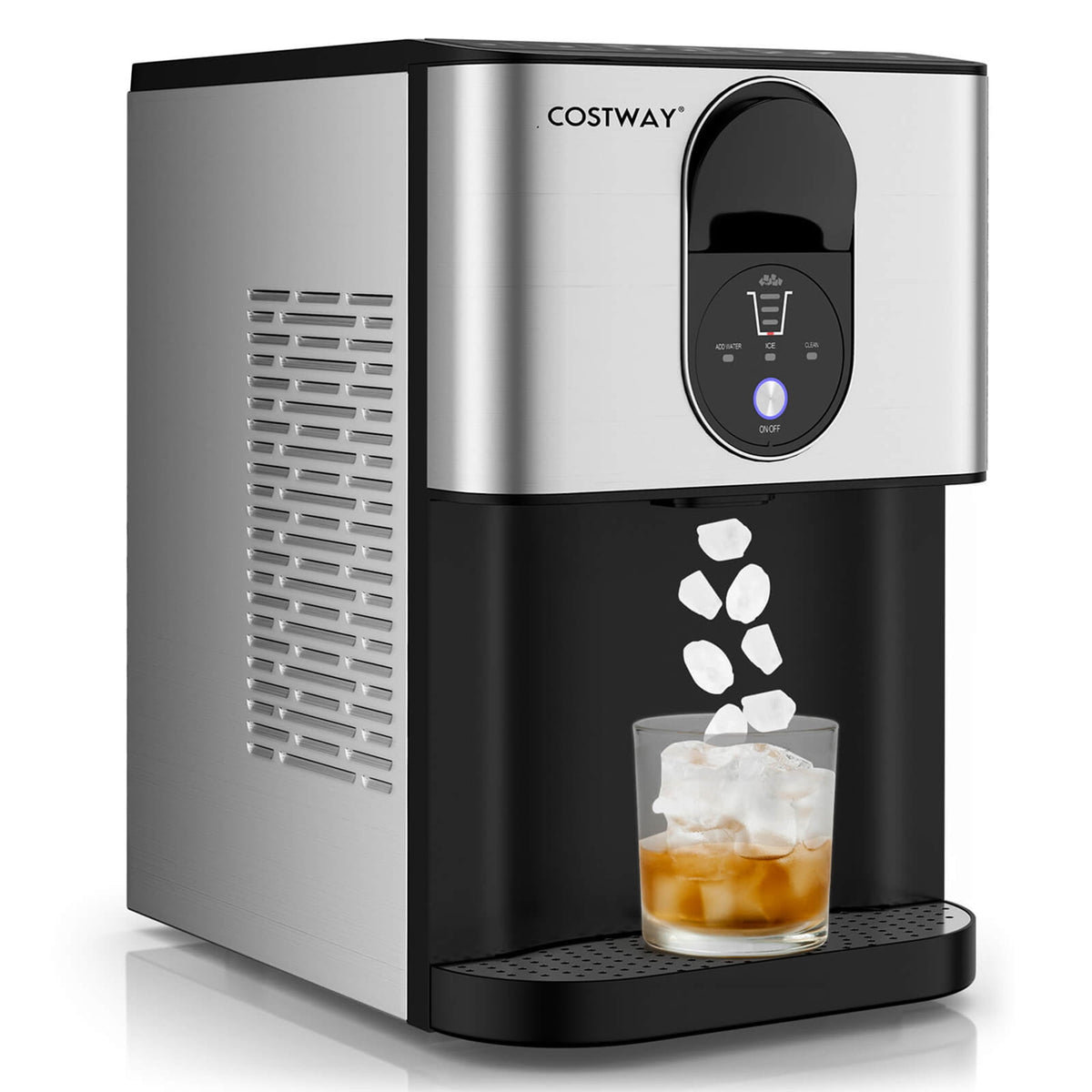 Costway 56 lbs/24 H Pepple Chewable Countertop Ice Maker with Self-Cleaning System