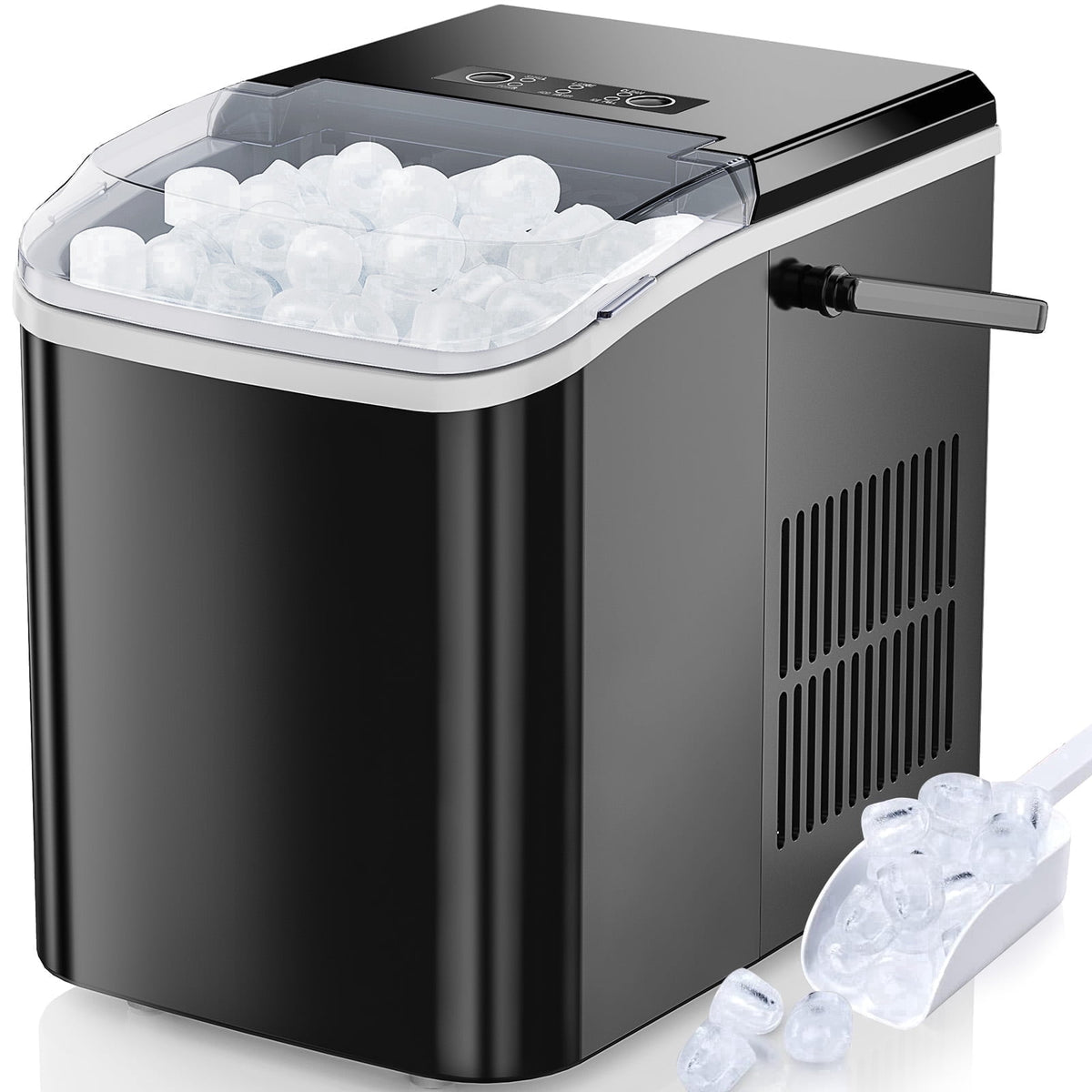 EDX Countertop Ice Maker, Self-Cleaning Portable Ice Maker Machine with Handle and Ice Scoop, Bullet Ice Cubes, 9Pcs/6Min 26.5Lbs/24H for Home/Kitchen/Bar/Party, Green