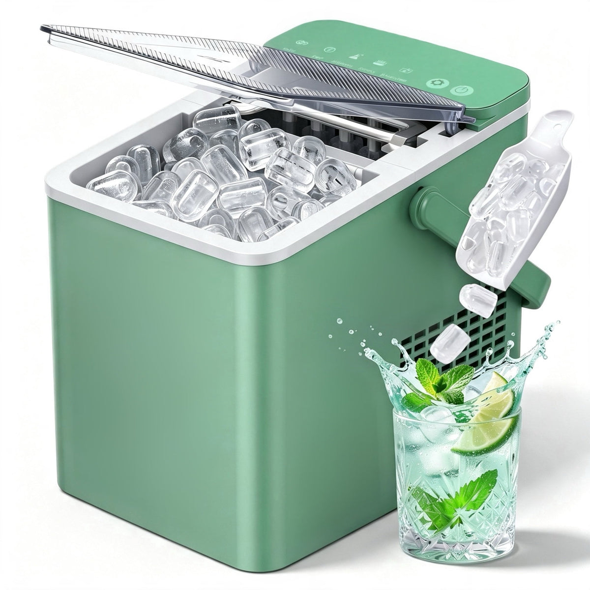EUHOMY Countertop Ice Maker with Handle, 26 lbs/Day Portable Ice Machine, 9 Bullet Cubes in 6 Minutes, 2 Ice Sizes, Self-Cleaning, 1.1L Water Tank, Black