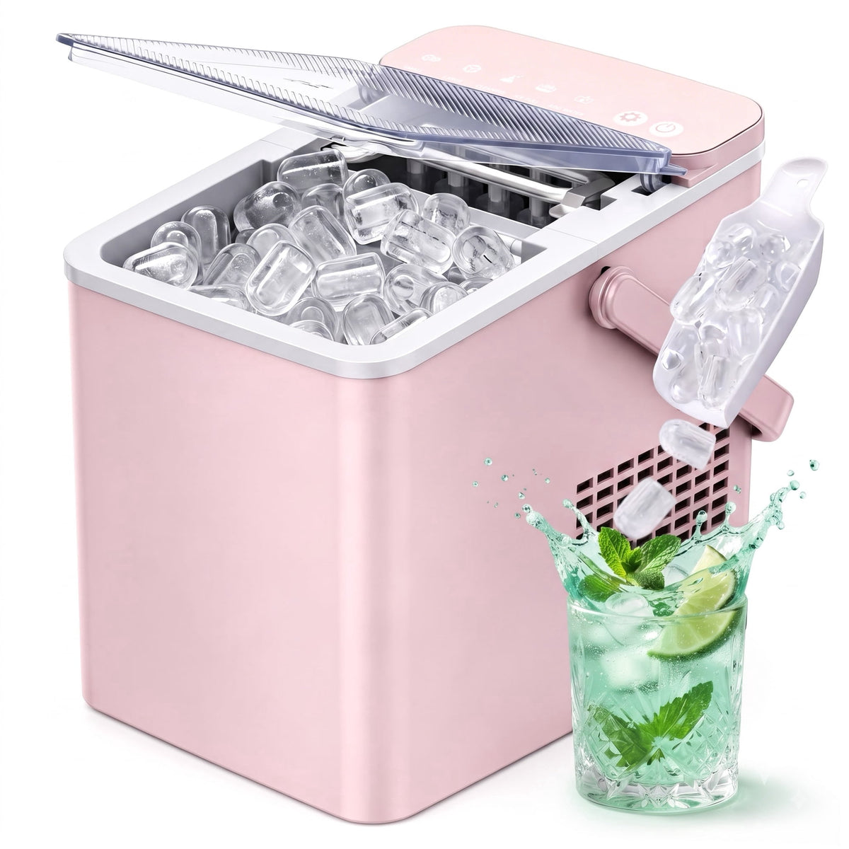 EUHOMY Countertop Ice Maker with Handle, 26 lbs/Day Portable Ice Machine, 9 Bullet Cubes in 6 Minutes, 2 Ice Sizes, Self-Cleaning, 1.1L Water Tank, Black