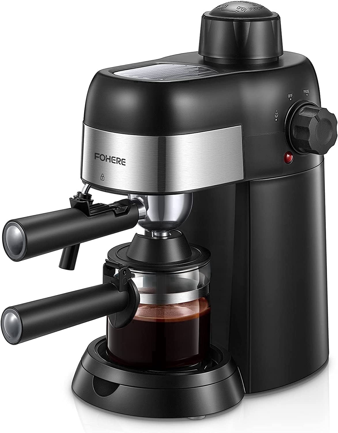 FOHERE Espresso Machine, 3.5 Bar 4 Cup Steam Espresso Machine Cappuccino Maker with Milk Frother