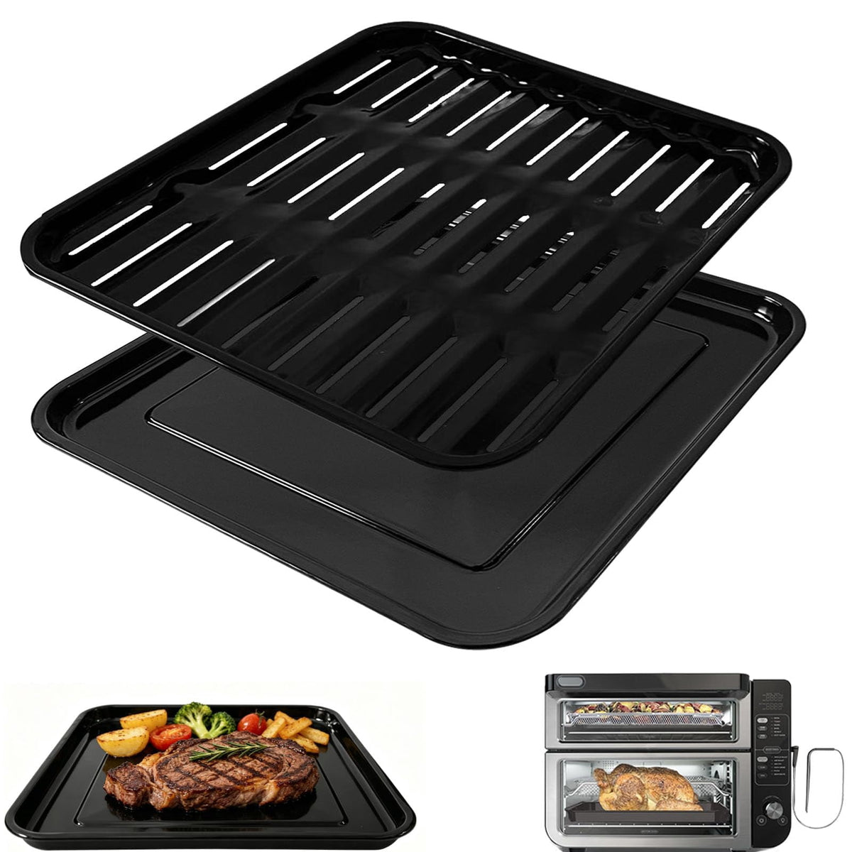 GCQ Air Fryer Replacement Parts for Ninja Foodi SP101 SP100 Digital Countertop Oven, Air Fryer Grill Pan Plate Crisper Plate Accessories Tray Basket
