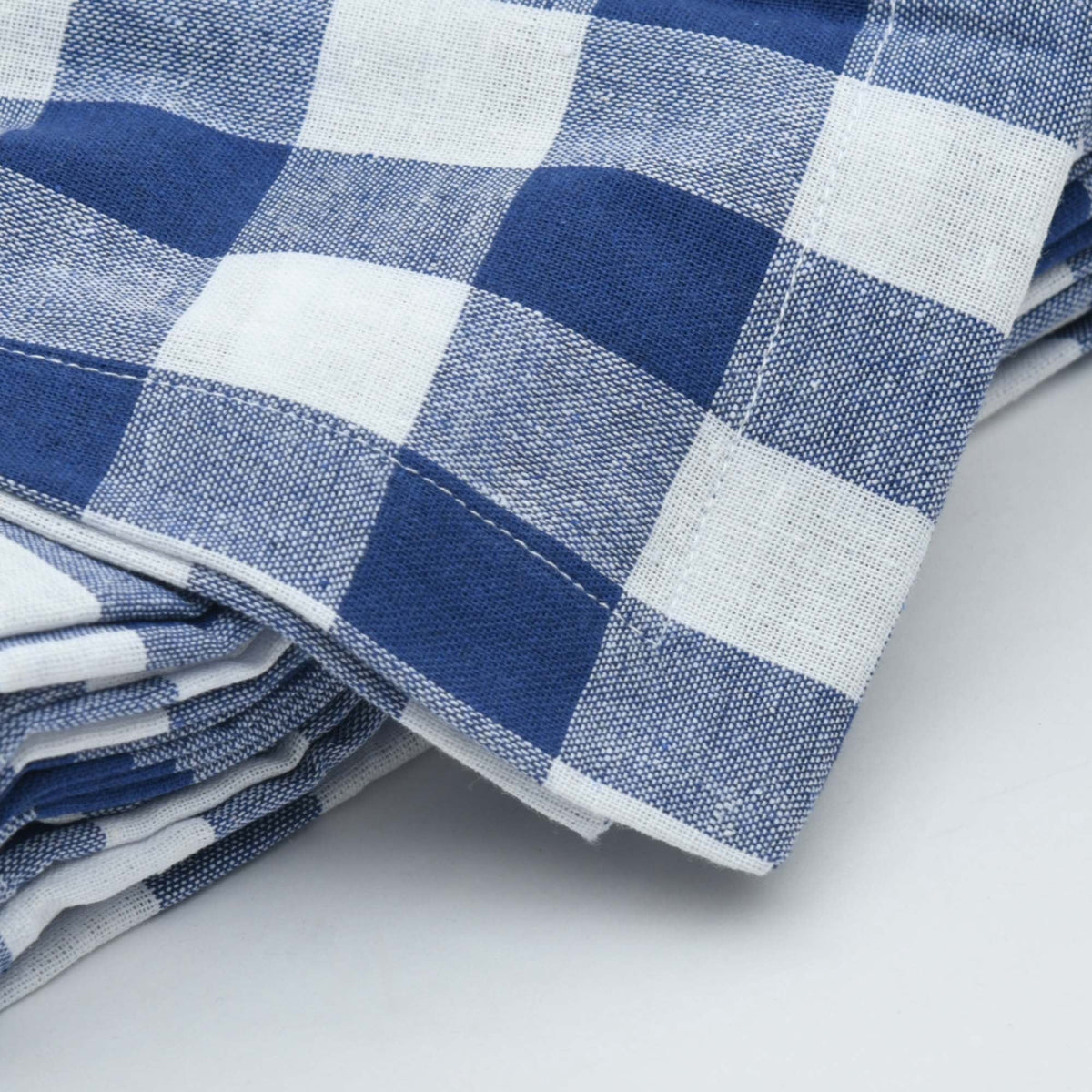 GFI LINEN CLUBS 100% Cotton Gingham Cloth Dinner Napkins, 18 x 18 in, Set of 12, Blue & White