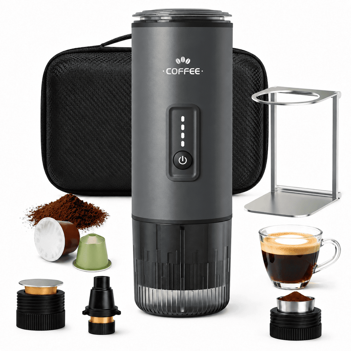 GVODE Portable Espresso Machine, Self-Heating 3-in-1 Portable Coffee Maker, 20 Bar Electric Travel Espresso Maker for Capsules & Ground Coffee, Green