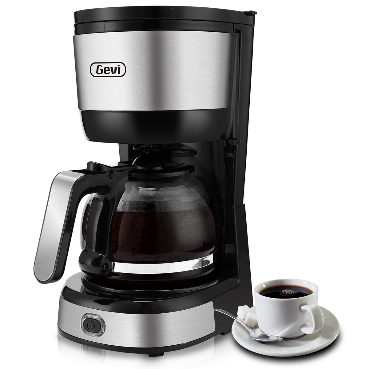 Gevi 4-Cup Compact Drip Coffee Maker with Reusable Filter & Warming Plate, Black