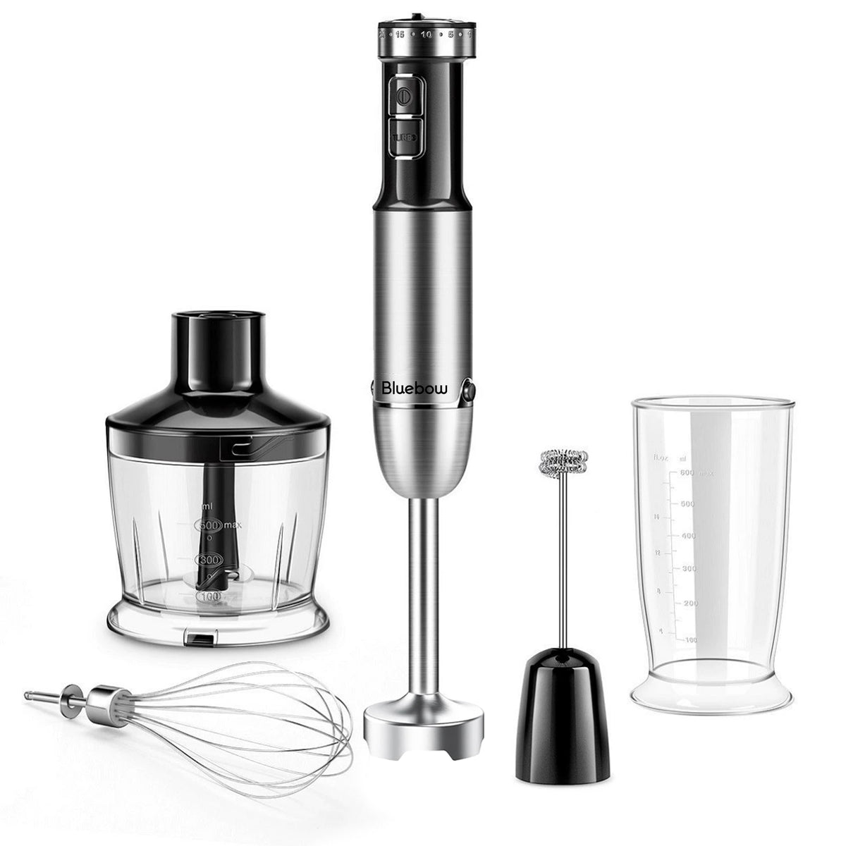 Handheld Immersion Blender, 1100W 5-in-1 Stainless Steel Hand Blender, 25-Speed Splash-Resistant Stick Blender with Turbo Mode for Home Kitchen Use, Black