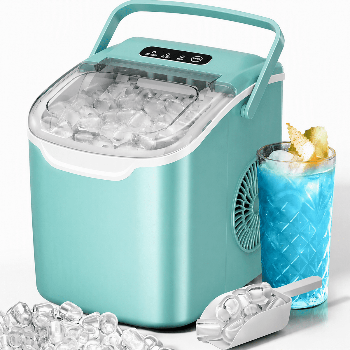 Havato Countertop Ice Maker, 8 Bullet Ice Cubes in 6 Mins, 26lbs/24H, w/ Scoop & Basket, White