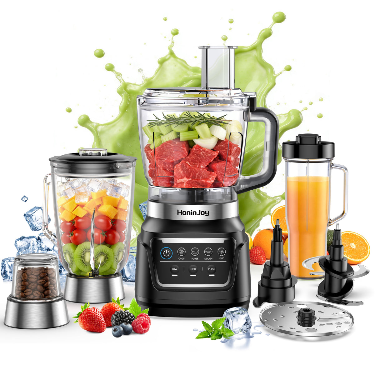 HoninJoy All-in-One Blender & Food Processor, 4 Preset Auto-iQ Programs, Best for Smoothies,Cookie Dough, Salsas, Cole Slaw & More