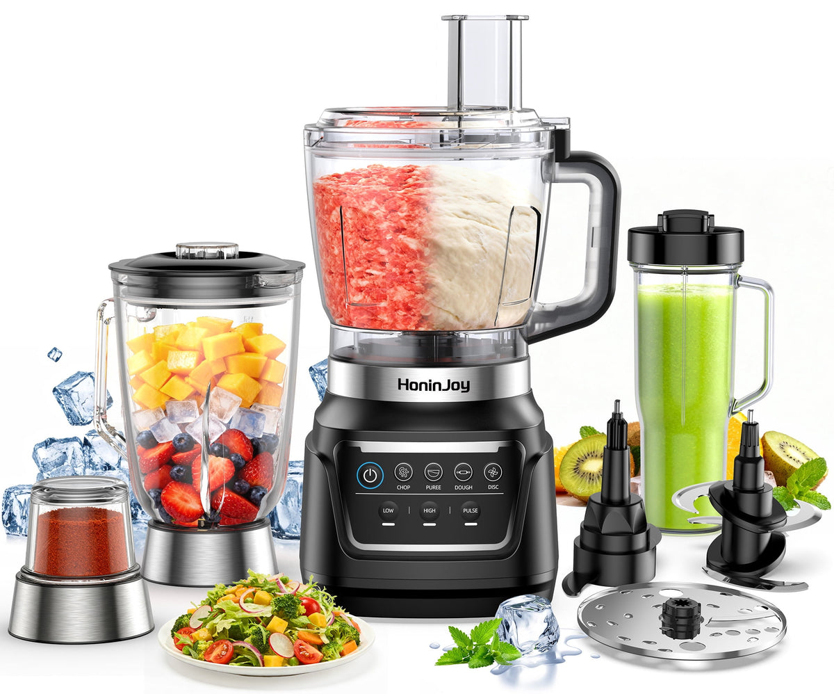 HoninJoy All-in-One Blender & Food Processor, 4 Preset Auto-iQ Programs, Best for Smoothies,Cookie Dough, Salsas, Cole Slaw & More