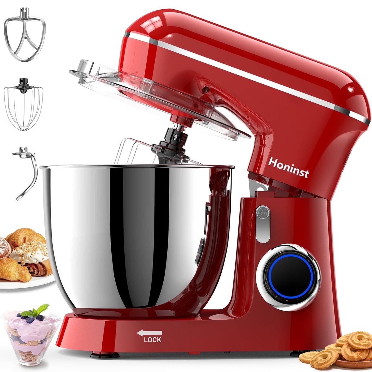 Honinst 6.5 QT Electric Stand Mixer, 10+P Speeds Lightweight with Tilt-Head Kitchen Stand Mixer, Dough Hook, Whisk, Beater and Bowl, Food Mixer for Baking, Cake and Most Home Cooks
