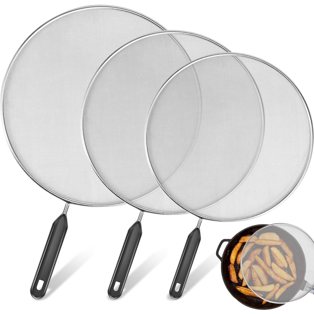 Ihvewuo 3 Pack Stainless Steel Mesh Splatter Screen for Cooking Frying Pan Splash-Proof Oil Splatter Guard 9.8 in+11.4 in+13 in