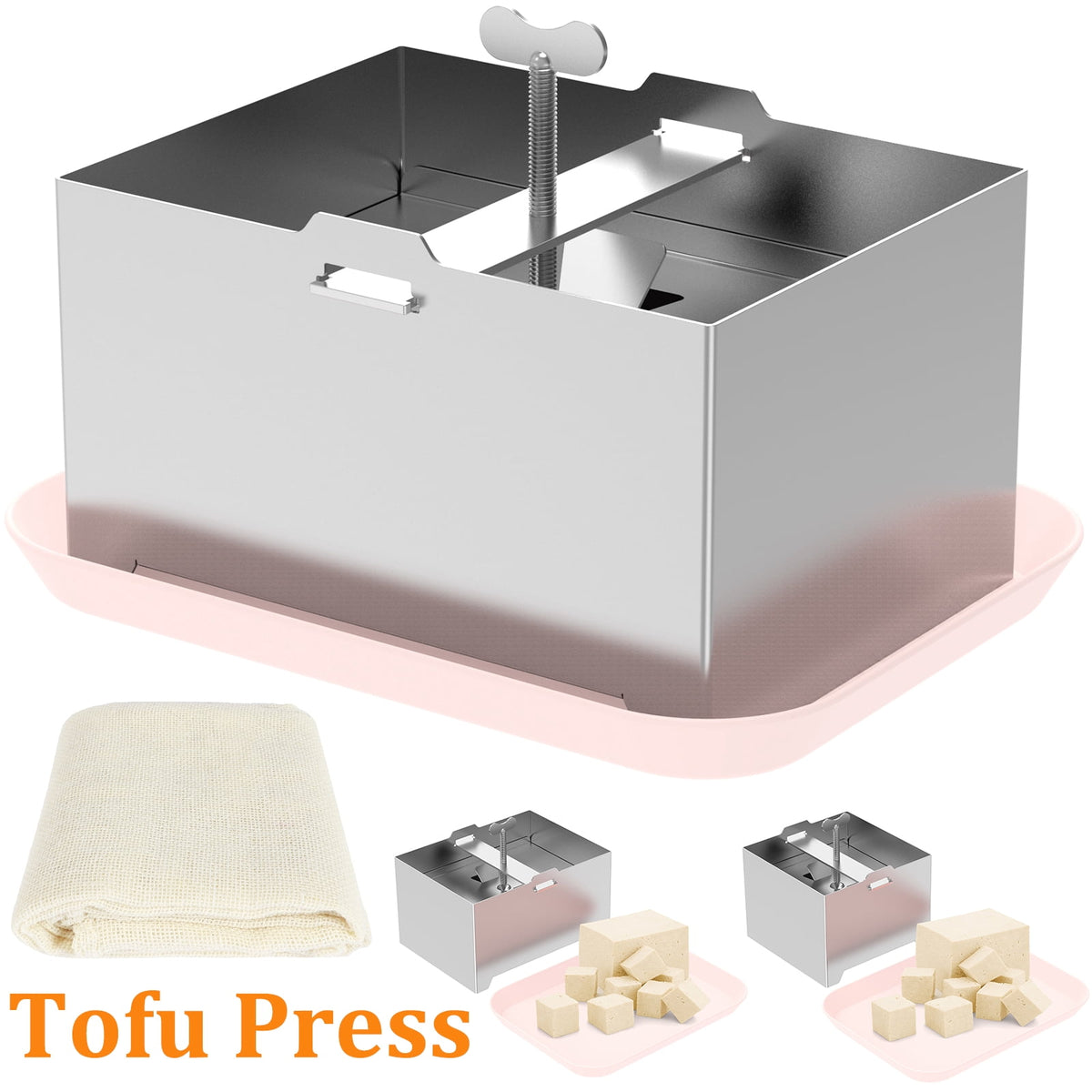 Ihvewuo Stainless Steel Tofu Press, Pressure Adjustable Tofu Press Maker with Drip Tray, Silver