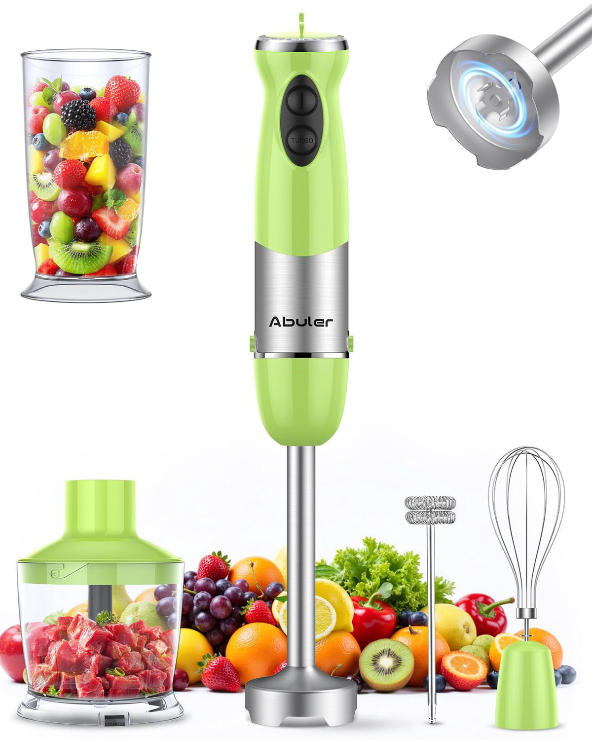 Immersion Blender Handheld 1000W 5 in 1 Corded Stick Hand Blender Kitchen with 12 Speed, BPA-Free, Mixing Beaker, Chopper, Whisk, Milk Frother, Perfect Emulsifier
