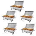 Jacgood 5 Pack Chafing Dish Buffet Set 8Qt. Foldable Rectangular Chafer Set, Stainless Steel Catering Warmer Set W/Full Size Water Pan, Food Pan, Fuel Holder for Cooked Food Insulation