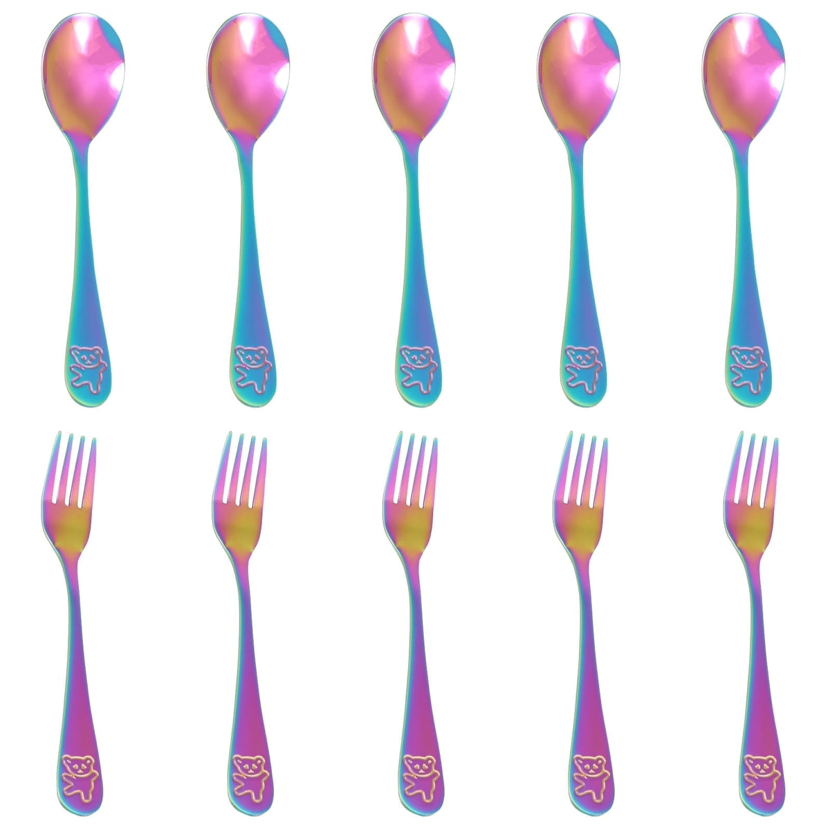 Jetcloudlive 10 Pieces Kids Silverware Set, Stainless Steel Toddler Utensils, Rainbow Kids Cutlery Set, Kids Forks and Spoons Includes 5 Forks, 5 Spoons