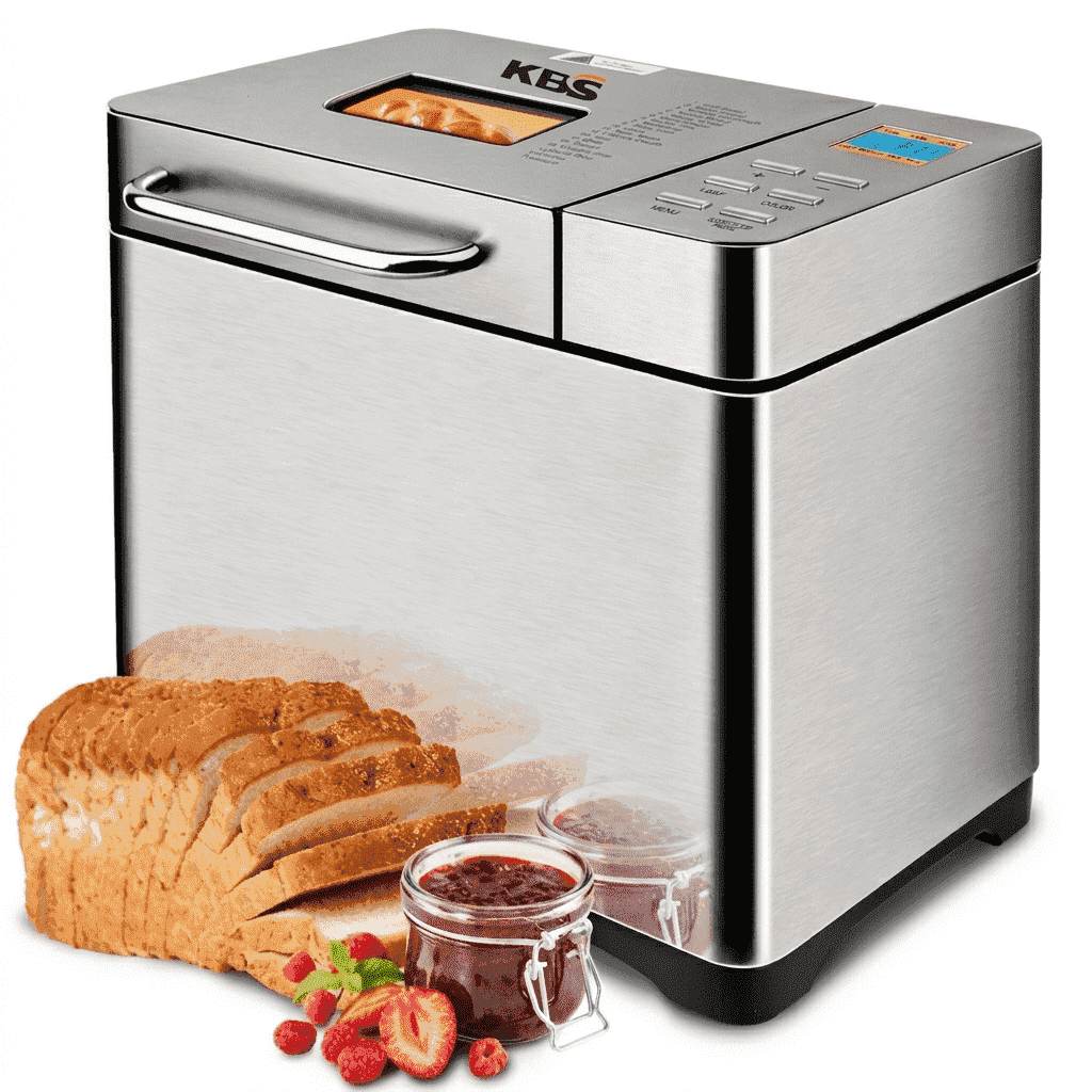 KBS 2lb Bread Maker Machine, 19-in-1 Automatic Bread Maker with Auto Nut Dispenser, Nonstick Pan, 15H Delay Timer, 1H Keep Warm, Stainless Steel