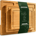 Kikcoin Cutting Board Set of 3, Bamboo Cutting Boards for Kitchen, Non-slip Wooden Chopping Boards with Juice Grooves, Reversible Charcuterie Board for Fruit, Meat