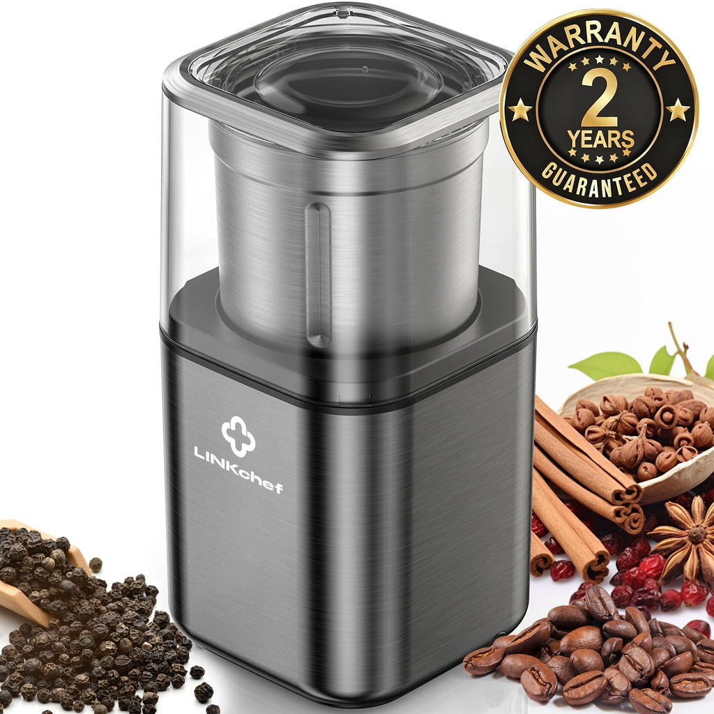 LINKChef Coffee Grinder, Coffee Bean Grinder, Spice Grinder with Stainless Steel Four Blades Perfect for Coffee Beans, Spice, Tea (Black)