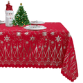 LUSHVIDA Christmas Tablecloths - Rectangle Foil Snowflake and Tree Table Cover Table Cloth Water Resistant Washshable Stain Resistant Decorative Tablecloth for Dining Festival - 60x84 inch 1 Pc