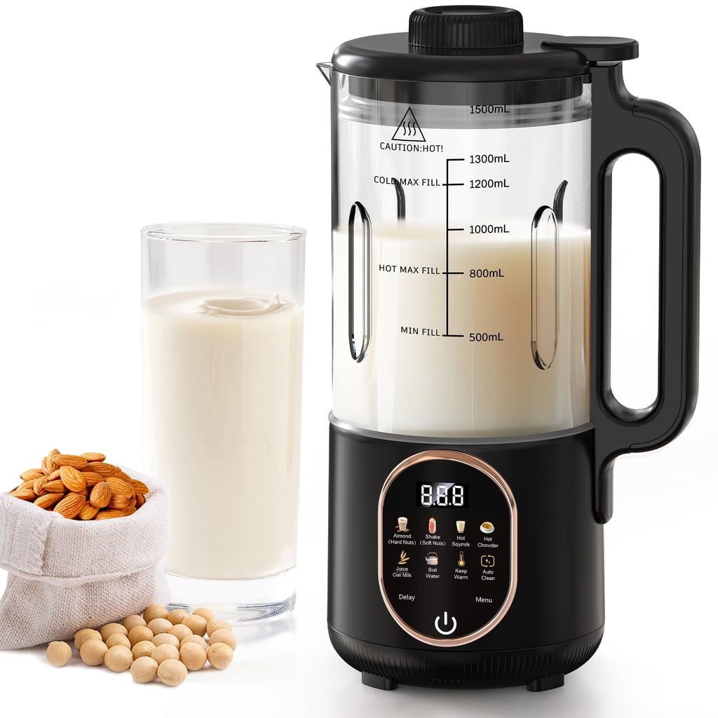 Luxmo 50oz Automatic Nut Milk Maker, Homemade Hot Soy Milk Almond Cow Maker Machine, 10-in-1 Plant-Based & Dairy-Free Beverage Oat Milk Maker with Delay Start, Keep Warm, Boil Water(1500ML)