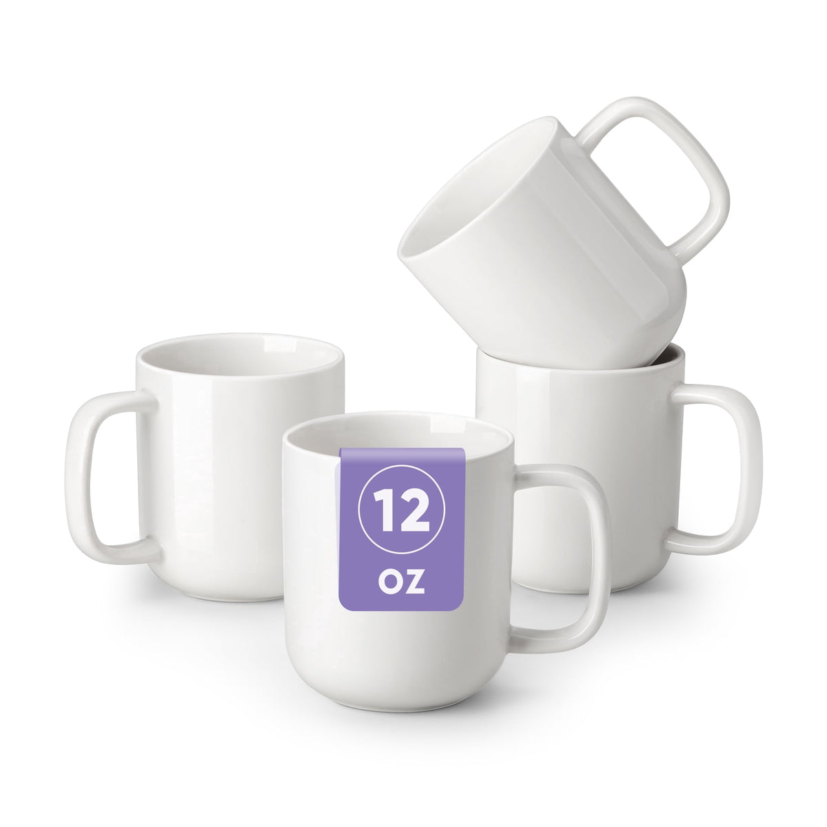Malacasa Porcelain Coffee Mugs Set, 12 oz Coffee Cups Set of 4, Dishwasher & Microwave Safe, White