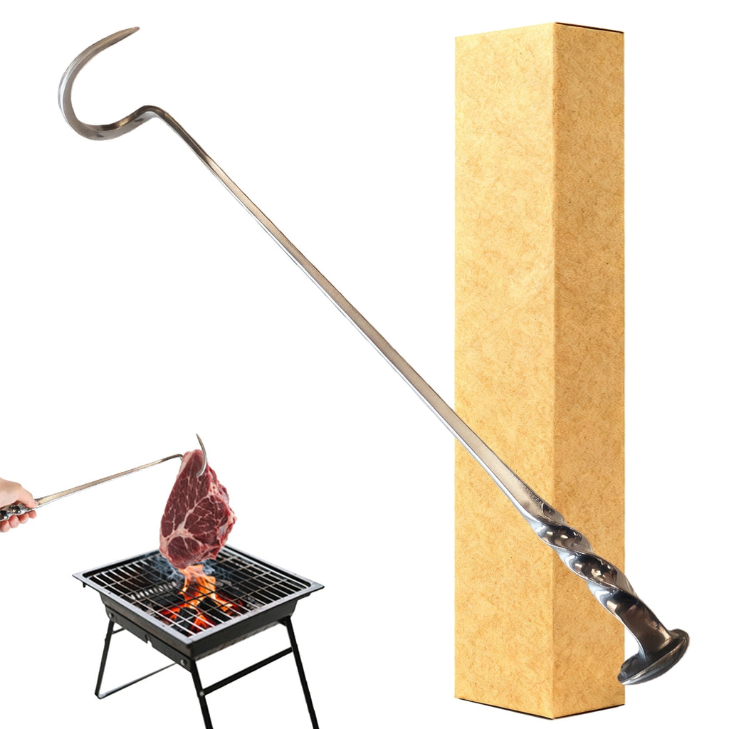 Meat Flipper, Grill Hooks for Turning, Heavy Duty Stainless Steel BBQ Turner Hooks with Long Handle for Flipping Ribs, Pork Shoulder, Roast on Smoker Grilling (Right Hand A)