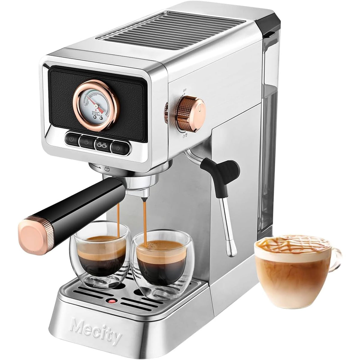 Mecity Espresso Machine with Steam Wand, 20 Bar Pressure, Stainless Steel