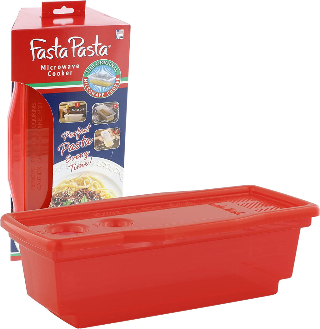 Fasta Pasta Microwave Pasta Cooker- The Original Fasta Pasta (Red) No Mess, Sticking or Waiting For Boil- Perfect Al Dente Every Time- for Dorms