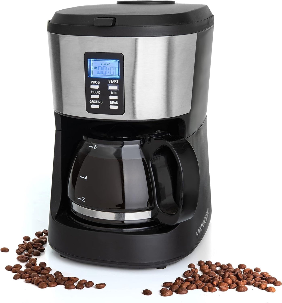 Mixpresso 12 Cup Coffee Pot, Auto-Off & Reusable Filter, Large Drip Coffee Maker 12 Cup Borosilicate Glass Carafe, Anti-Drip Coffee Machine Water Level Window, Black Electric Coffee Maker