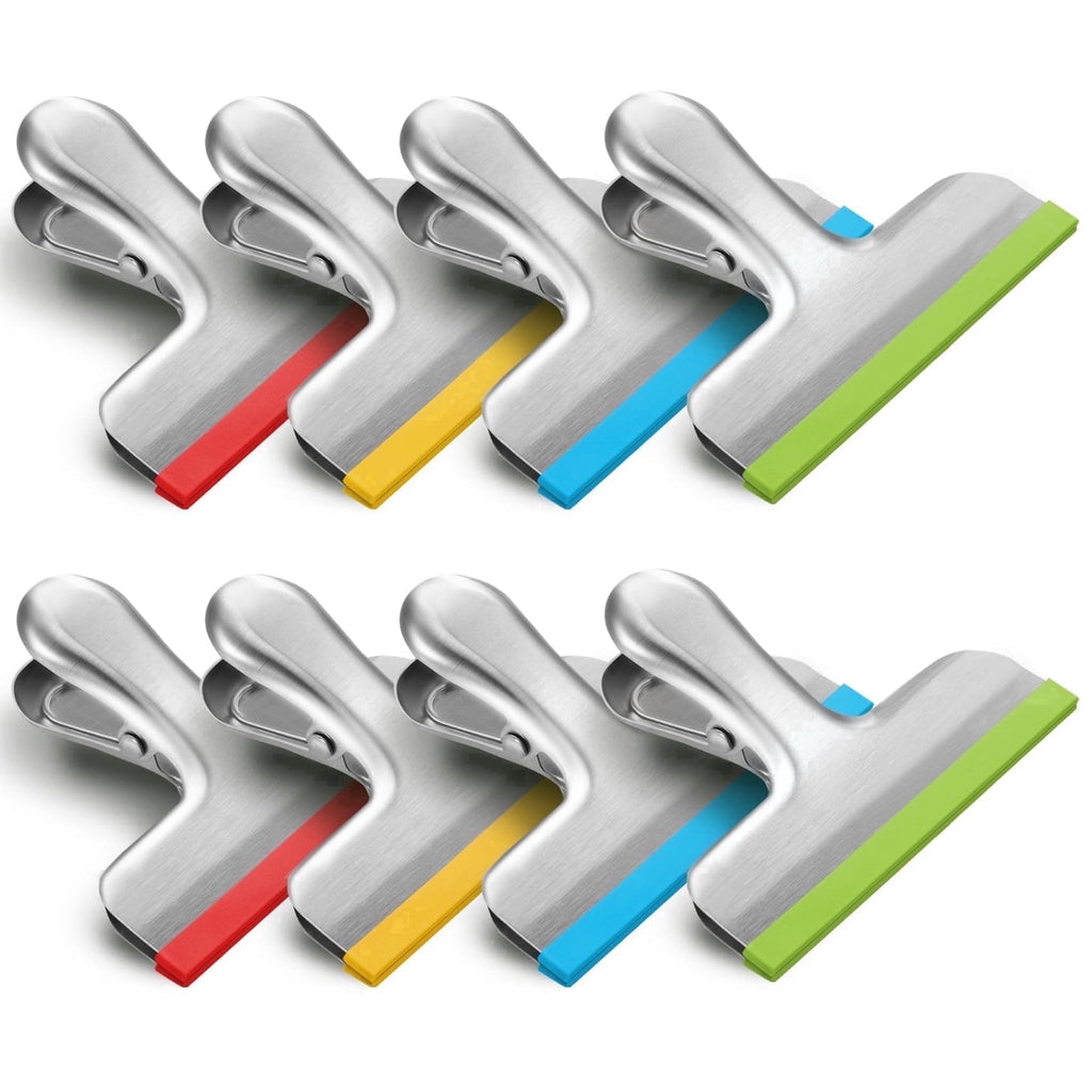 Bag Clips 8 Pack, 3 Inch Heavy-Duty Metal Chip Clips with Silicone Edge, Strong Sealing Food Bag Sealer for Kitchen & Office, Snacks, Coffee, Paper Organization