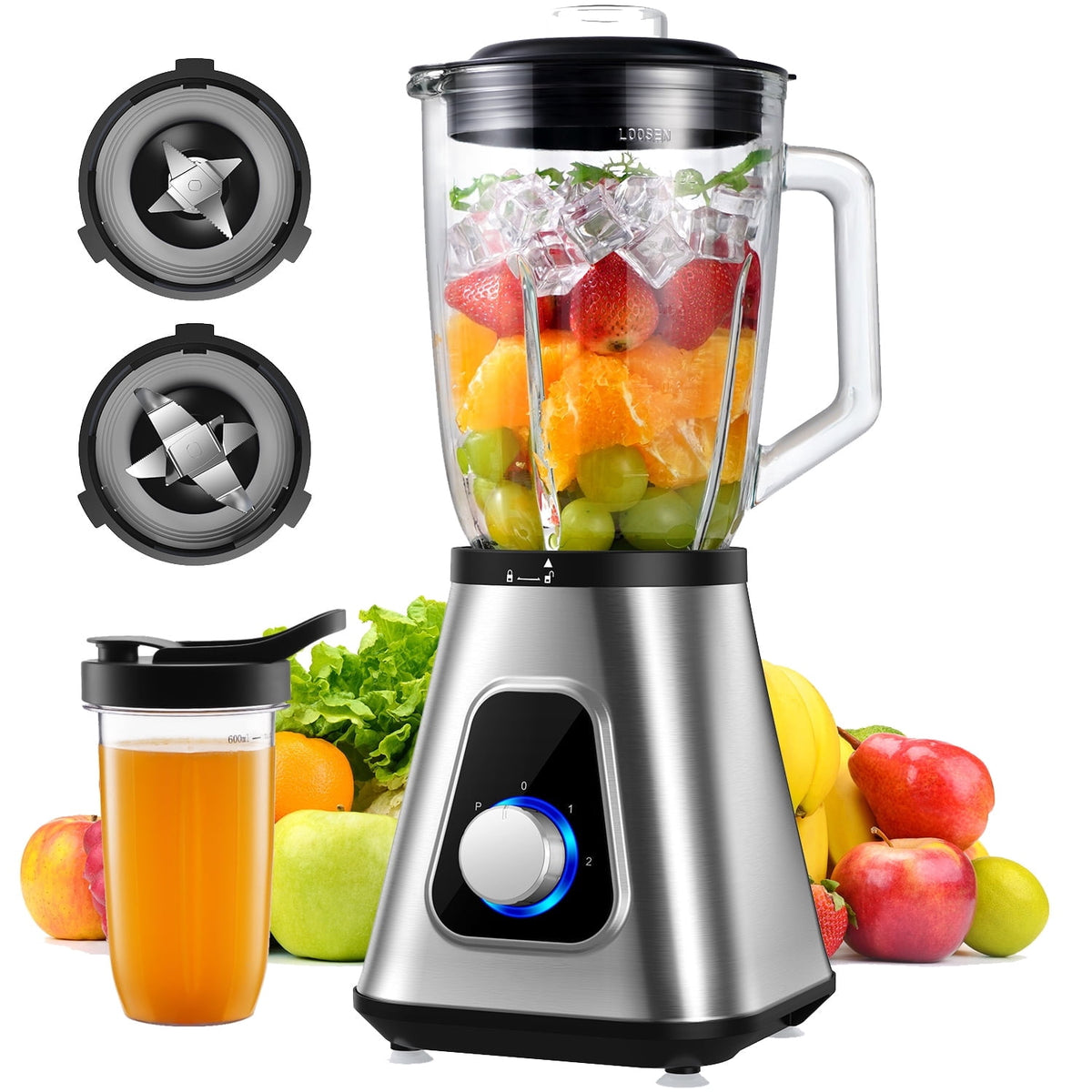 1200W Smoothie Blender, 52 Oz Countertop Blender for Shakes & 22 Oz Juicer Cup, 3 Adjustable Speed for Frozen Fruit Drinks, Smoothies, Sauces, Large Capacity
