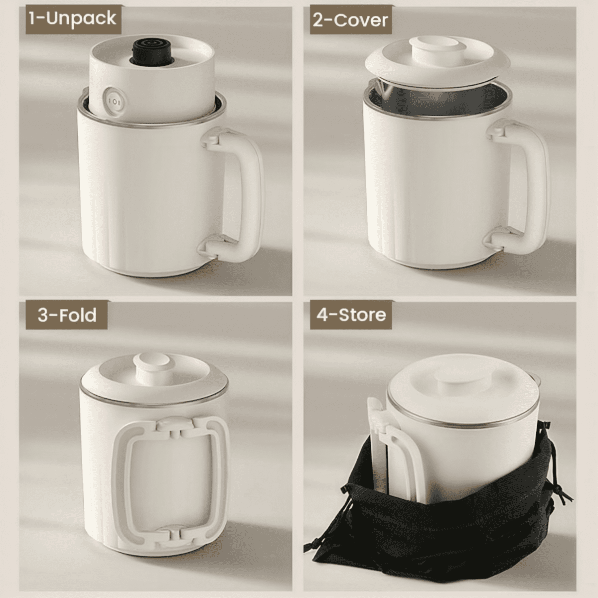 SpaceMuse Portable Collapsible Electric Water Kettle 27.1oz, 304 Stainless Steel Electric Kettle with Dual Heat Settings, Tea Brewer Milk Frother Coffee Maker with for Travel Camping Office&Home Use