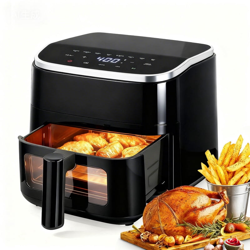 Simenmax Air Fryer, 6-Quart with Viewing Window, 12-in-1 Functions - Air Fry, Roast, Reheat, Dehydrate, Bake, Steam, and More, 400°F Max Temperature, Gray