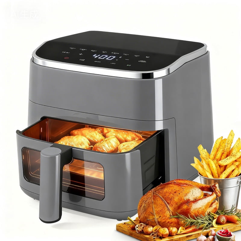 Simenmax Air Fryer, 6-Quart with Viewing Window, 12-in-1 Functions - Air Fry, Roast, Reheat, Dehydrate, Bake, Steam, and More, 400°F Max Temperature, Gray