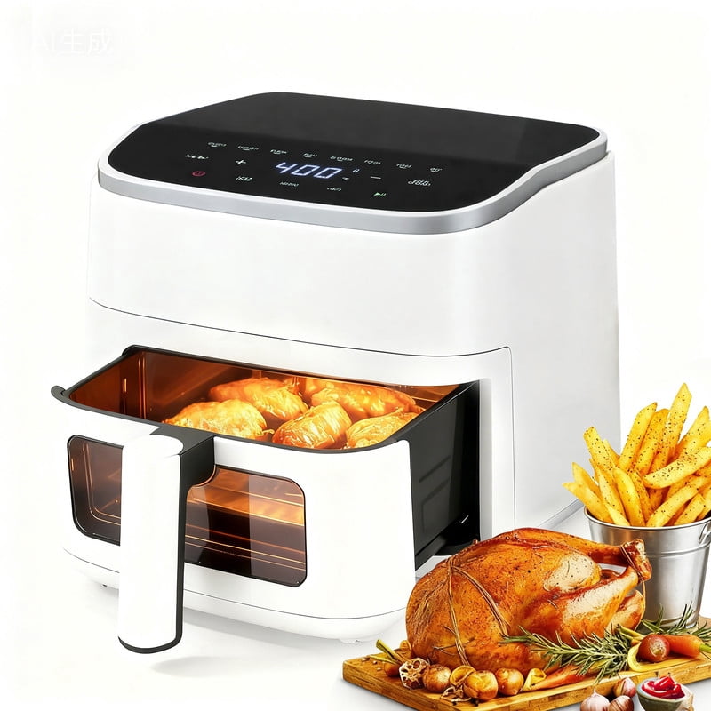 Simenmax Air Fryer, 6-Quart with Viewing Window, 12-in-1 Functions - Air Fry, Roast, Reheat, Dehydrate, Bake, Steam, and More, 400°F Max Temperature, Gray
