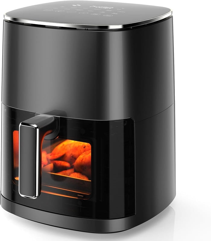 Simenmax Air Fryer, 6-Quart with Viewing Window, 12-in-1 Functions - Air Fry, Roast, Reheat, Dehydrate, Bake, Steam, and More, 400°F Max Temperature, Gray