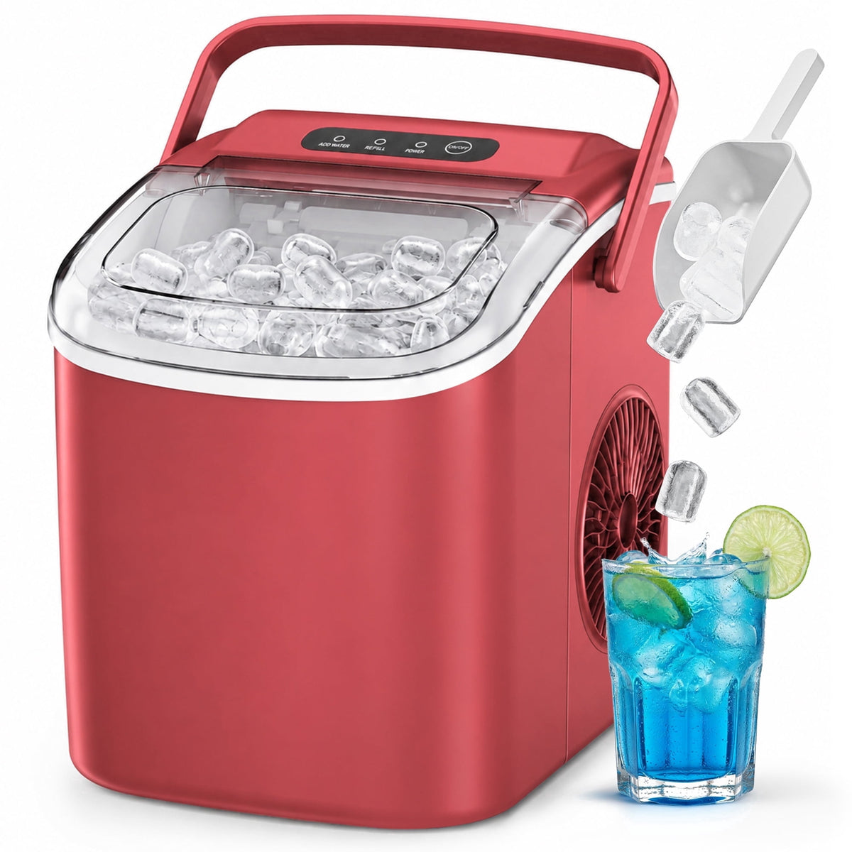 Simzlife Countertop Ice Maker, 26 Lbs/24H, 9 Bullet-Shaped Ice Cubes in 6 Minutes, Auto-Cleaning Ice Machine, Black