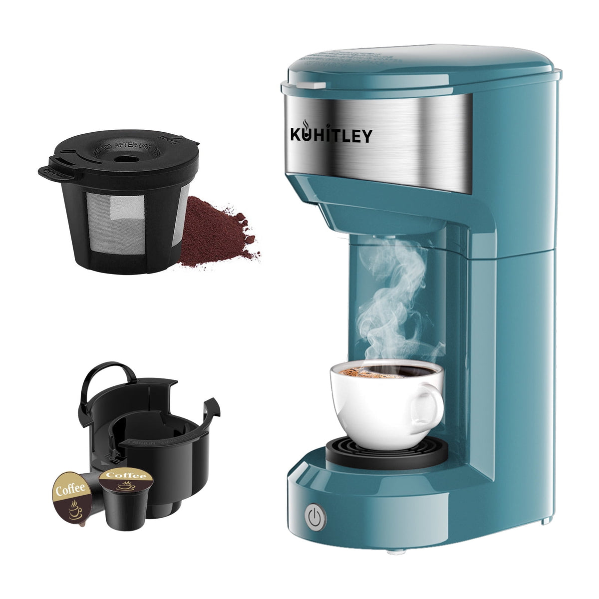 MINI Single Serve Coffee Maker,Instant Coffee Maker One Cup for K Cup & Ground Coffee,Portable Capsule Coffee Machine with 6 to 14oz Reservoir,90 Seconds Fast Brewing and One Button Operation