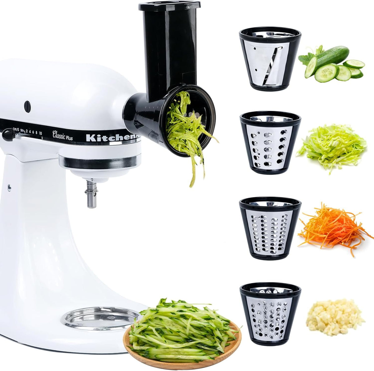 PQPO Stainless Steel Slicer Shredder Grater with 4 Blades, Compatible with KitchenAid Stand Mixer, Cheese Grater