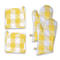 Softopia Cotton Buffalo Plaid Check Oven Mitts and Pot Holders Set, 100% Cotton, Heat Resistant, 2 Oven Gloves 7x13 Inches and 2 Hot Pads 8x8 Inches for Cooking and Baking, Lemon Yellow White