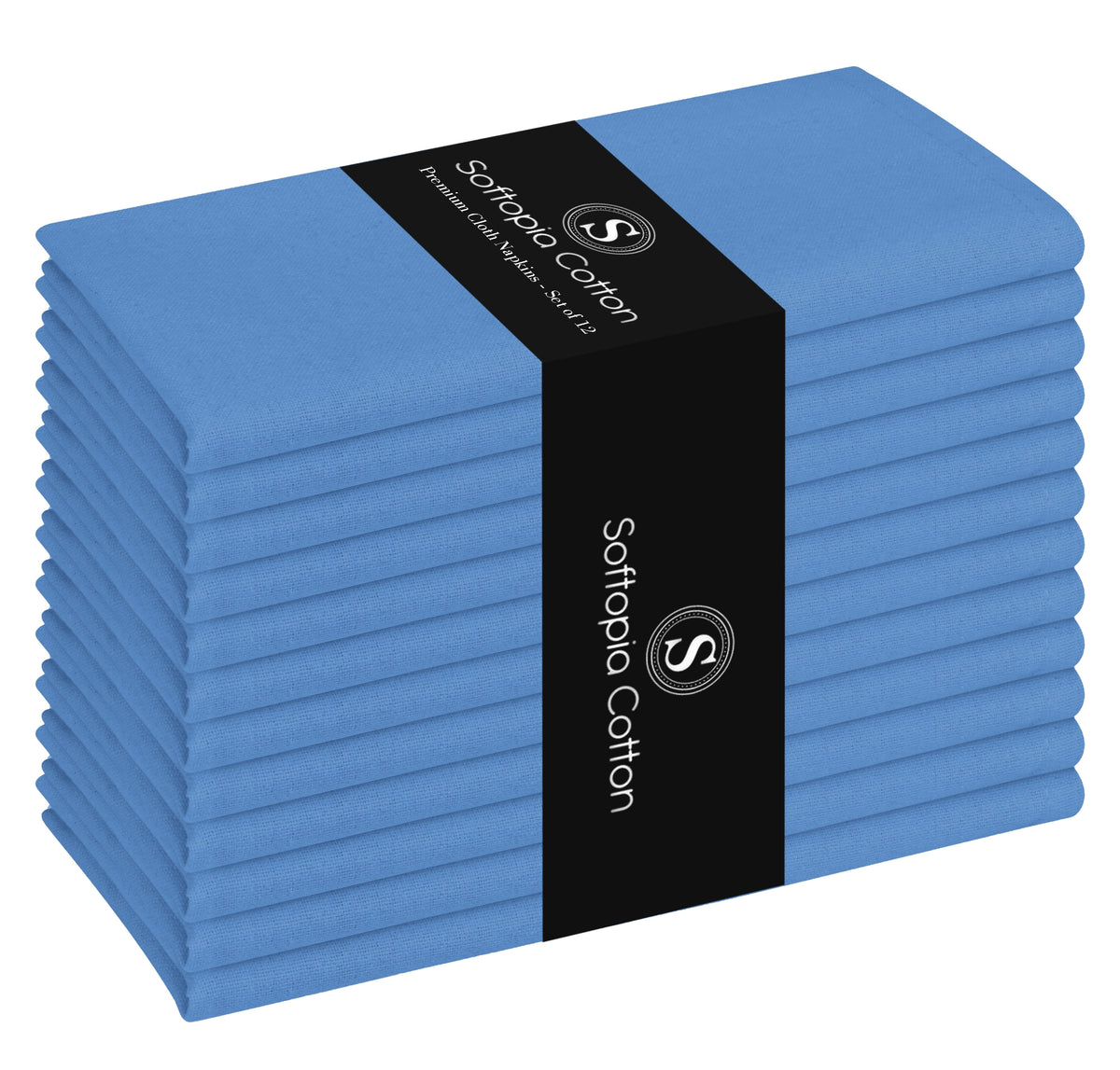 Softopia Cotton Dinner Table Fabric Napkins 17"x17", Set of 12 - Light Blue